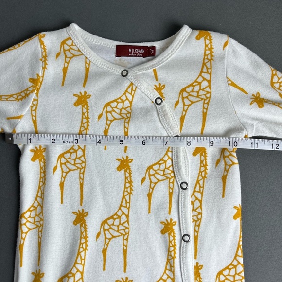 Milkbarn Gold Giraffes Organic Cotton Knit Snap Front Footie Size 3-6M - Picture 8 of 10